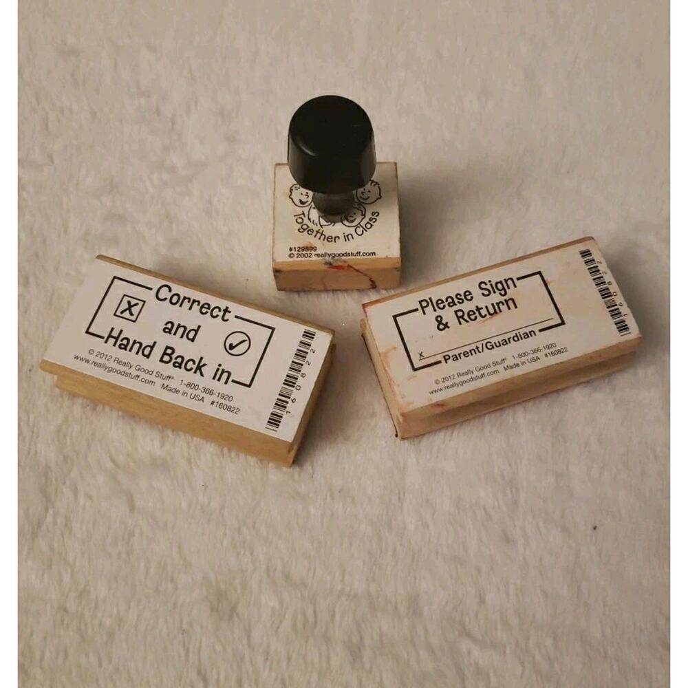 RUBBER STAMPS Lot of 3 Really Good Stuff Teacher Rubber Stamps Wood Mounted